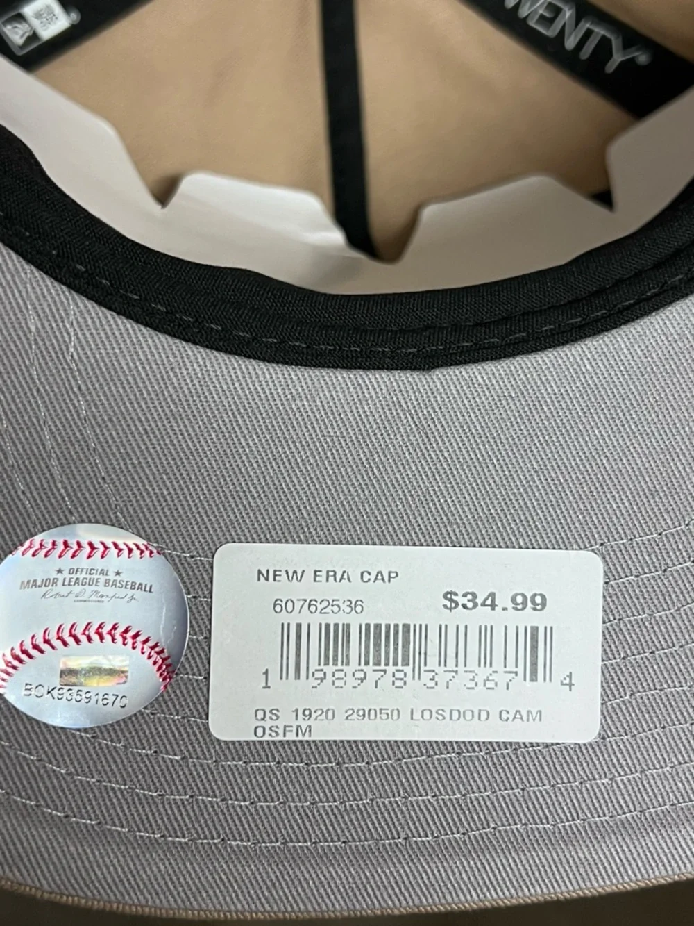 New Era LA Dodgers Tan Baseball Cap with White Logo Adjustable Pre Curved‎
